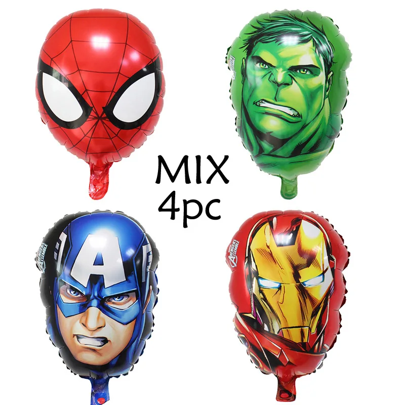 1 шт./лот Мстители воздушный шарик из фольги в форме супер героем мультфильмов «Человек-паук», «Бэтмен» для детей на день рождения принадлежности для детской вечеринки игрушки принадлежности подарок - Цвет: Hero head MIX 4pc