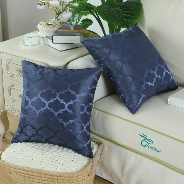 2 шт. Чехлы для подушек CaliTime наволочки Quatrefoil Accent геометрический 1" X 18"(45 см X 45 см) темно-синий