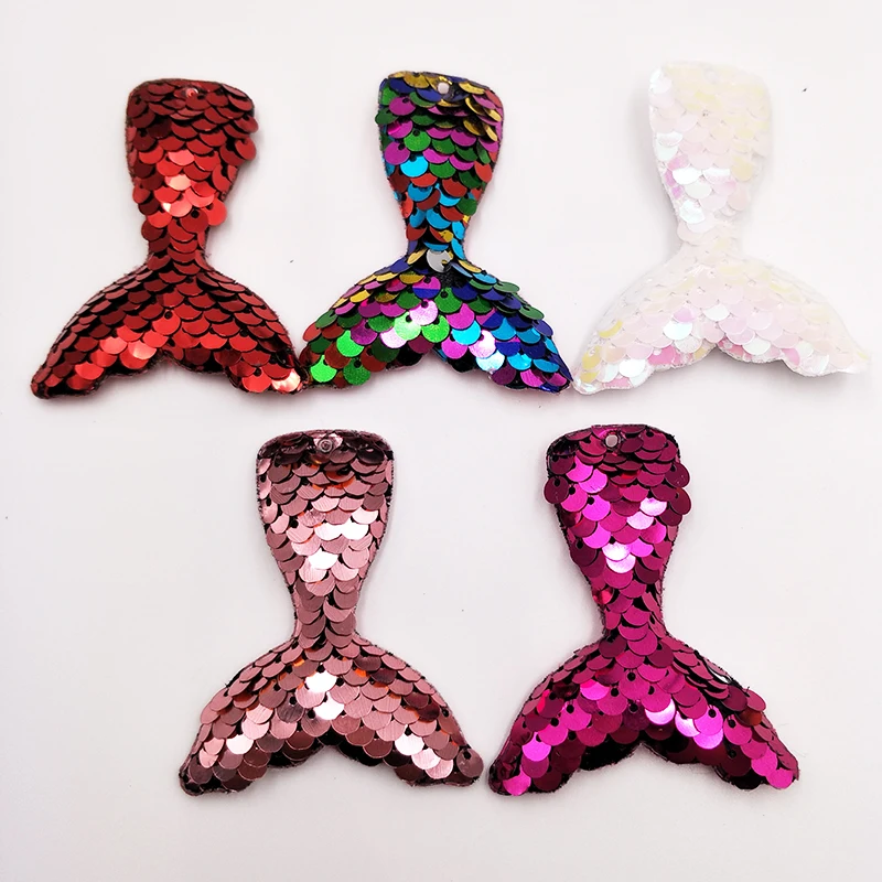 

30pcs/Lot 5X6CM glitter appliques Fish Tail With Hole Padded Appliques For Key Chain Decoration