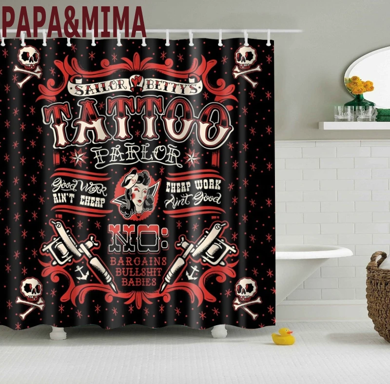Papa & Mima готические тату водонепроницаемые занавески для душа Полиэстеровые шторы