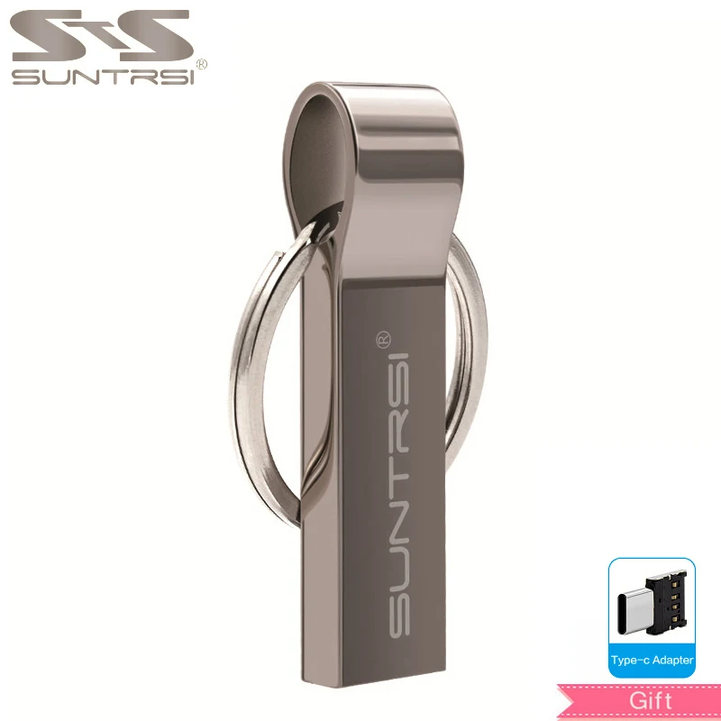Металлическая usb-флешка Suntrsi 32 ГБ для компьютерная Флешка 64 Гб 16 Гб USB флешка металлическая цепочка для ключей 8 Гб высокоскоростная водонепроницаемая - Цвет: black with type c