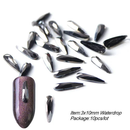 3x10mm Waterdrop 10 шт, черные стразы, украшения для дизайна ногтей, сердце, капли в форме кристалла, камни с плоской задней частью, дизайн ногтей, ювелирные камни TR724 - Цвет: 3x10mm Waterdrop