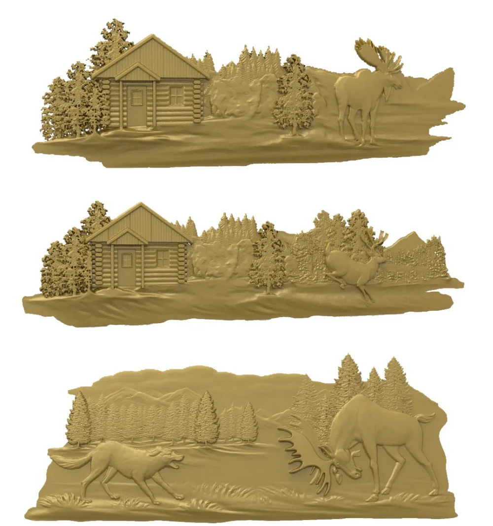 

3 pieces deer 3D model relief STL model for CNC Router carving engraving artcam type3 aspire M364