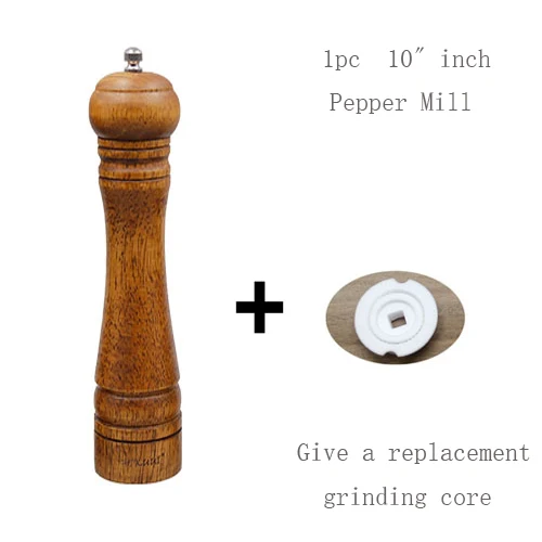 1pc of 10 inch 5, 8, 10 дюймов мельница для соли и перца из цельного дерева, мельница для зерна специй с регулируемым керамическим шлифовальным сердечником, кухонные инструменты, мельницы - Цвет: 1pc of 10 inch