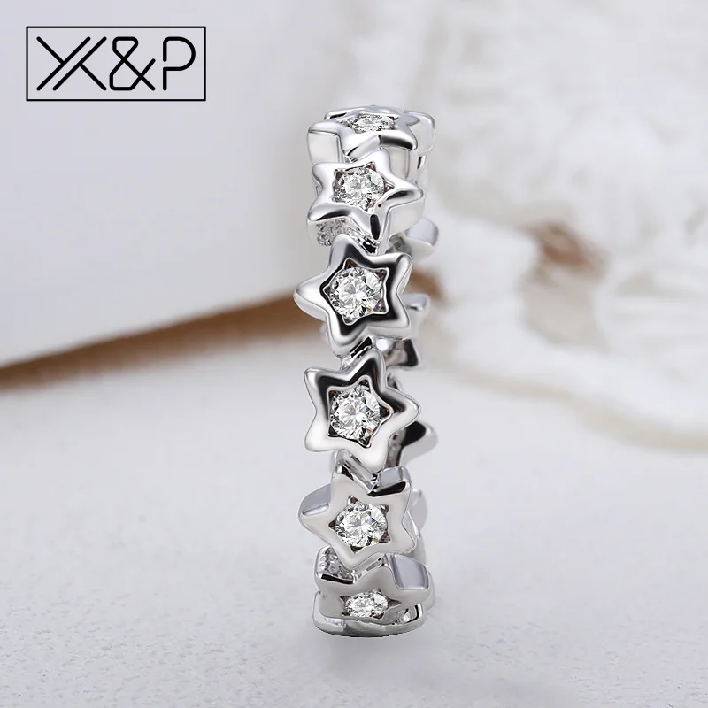 X& P модное очаровательное серебряное блестящее кольцо на палец со звездой 925 пробы для женщин и девушек, свадебное прозрачное Сверкающее Оригинальное ювелирное изделие, подарок