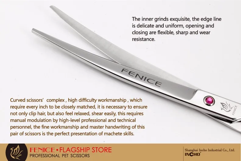 Fenice 7,5 8,0 дюймов розовый бриллиант Япония 440c изогнутые ножницы для стрижки собак для правой и левой руки