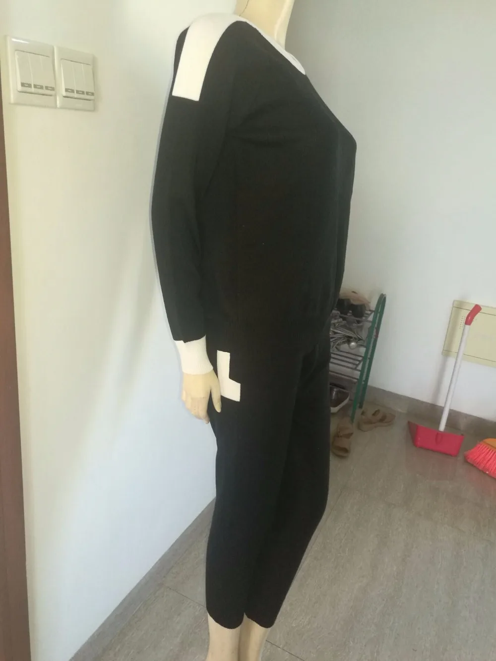 2017 осенне зимний цветной свитер с круглым вырезом брюки вязаный спортивный