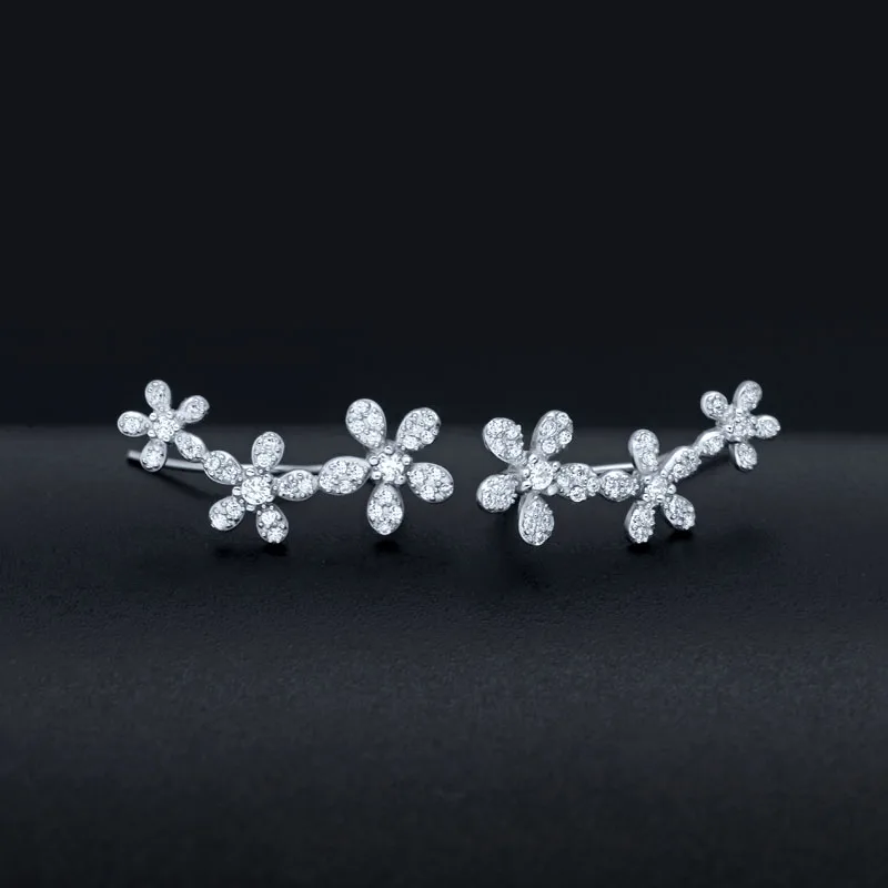 Женская серебряная Ушная манжета с цветком из фианита висячие серьги кубическим