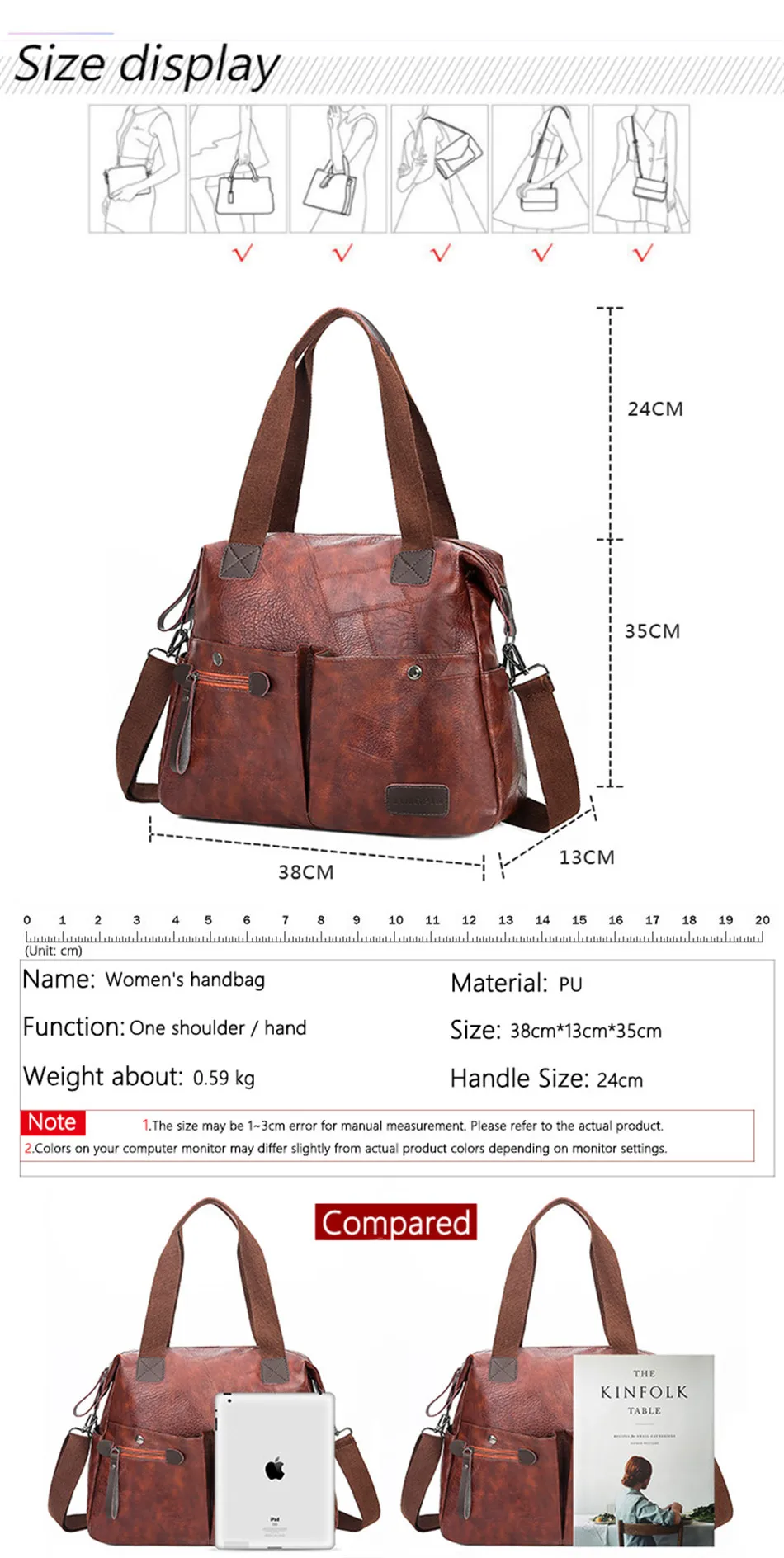 Multi-pocket Casual Large Capacity Women Tote Shoulder Bag PU Leather Ladies Handbag Messenger Bag Soft Shopping Crossbody Bag