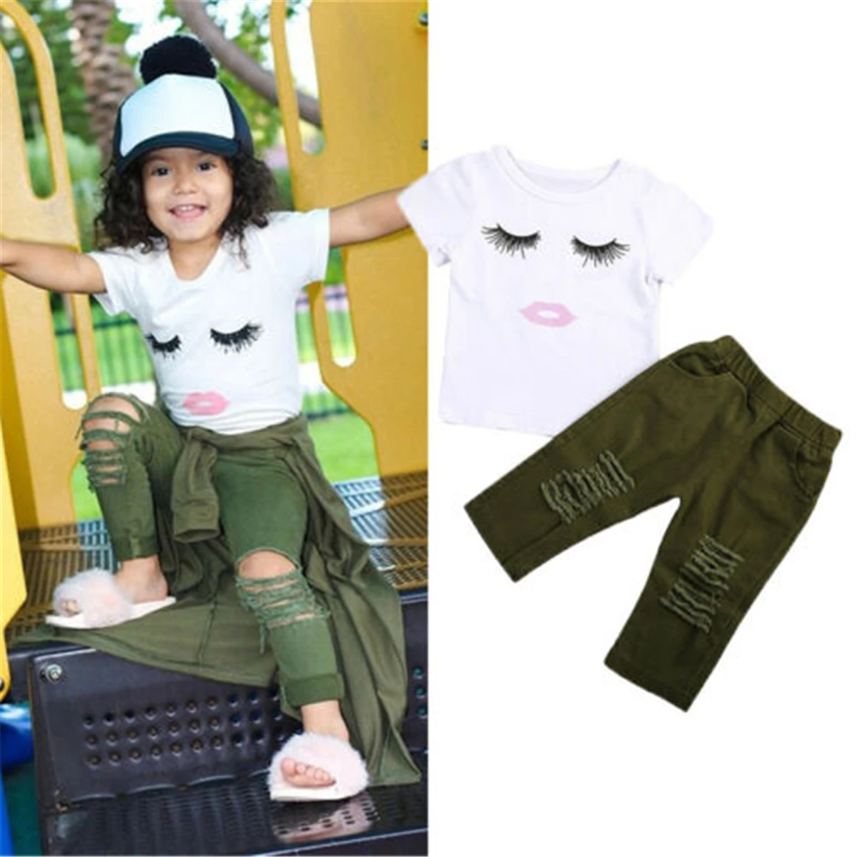 Emmaaby/детская одежда для маленьких девочек футболка с ресничками + - Фото №1