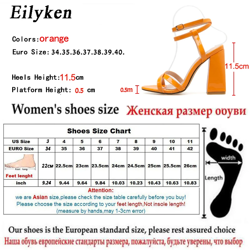 Eilyken; Новинка года; дизайнерские женские сандалии-гладиаторы с открытым носком на квадратном каблуке; цвет оранжевый; модная женская обувь с пряжкой и ремешком сзади