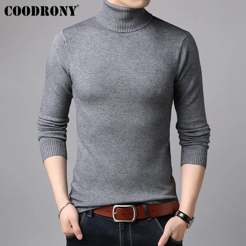 Dark grey COODRONY, мужские свитера, кашемировый хлопковый свитер, Мужская мягкая трикотажная одежда, Зимняя Толстая теплая водолазка, шерстяной пуловер для мужчин 91011 - Color: Dark grey