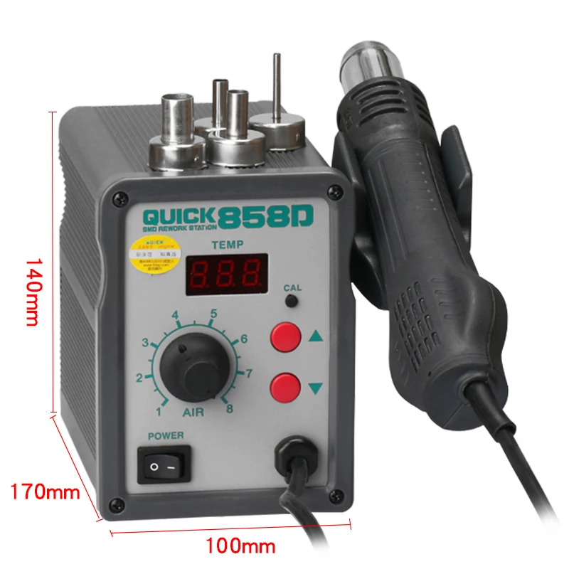 

Original Hot Air Gun Quick 858 858D ESD Soldering Station LED Digital Desoldering Rework Station Solder Iron Welding Tool