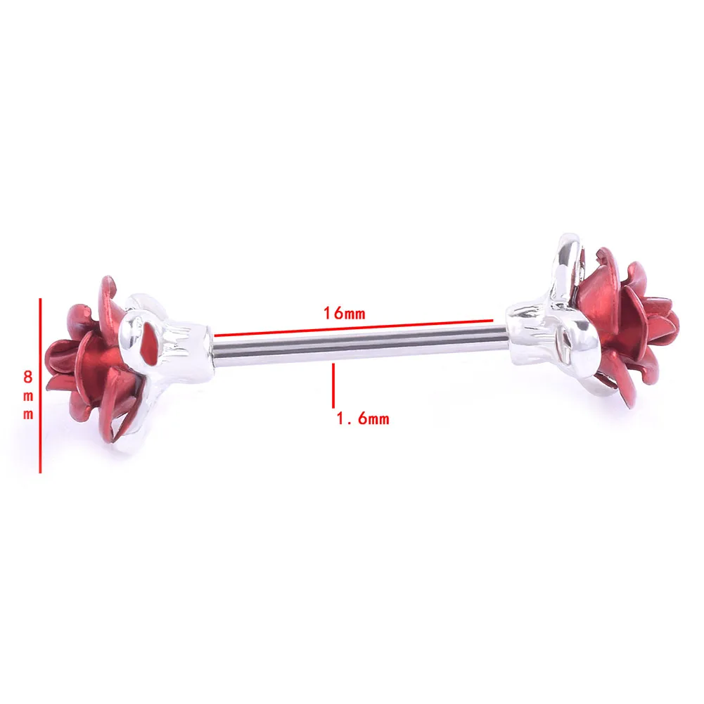 Нежное двойное кольцо из нержавеющей стали с красной розой для сосков цветком