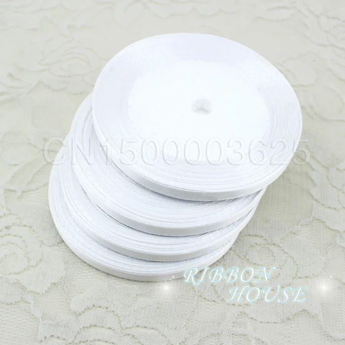 Белая односторонняя Свадебная атласная лента (25 ярдов/рулон) 1/4 дюйма (6 мм)