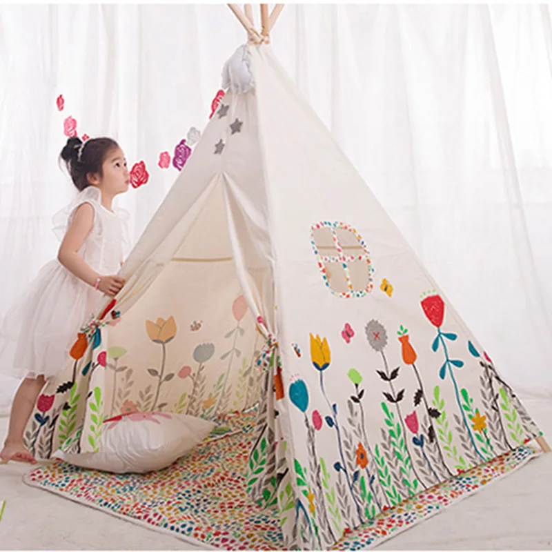 Детская палатка с милым мультяшным рисунком четыре полюса игровая из хлопка