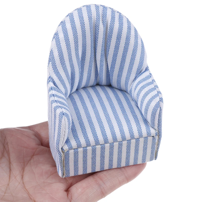 

Миниатюрная мебель для кукольного домика 1:12, кресло для кукол, миниатюрный Полосатый синий диван для кукольного домика, декоративная мебел...