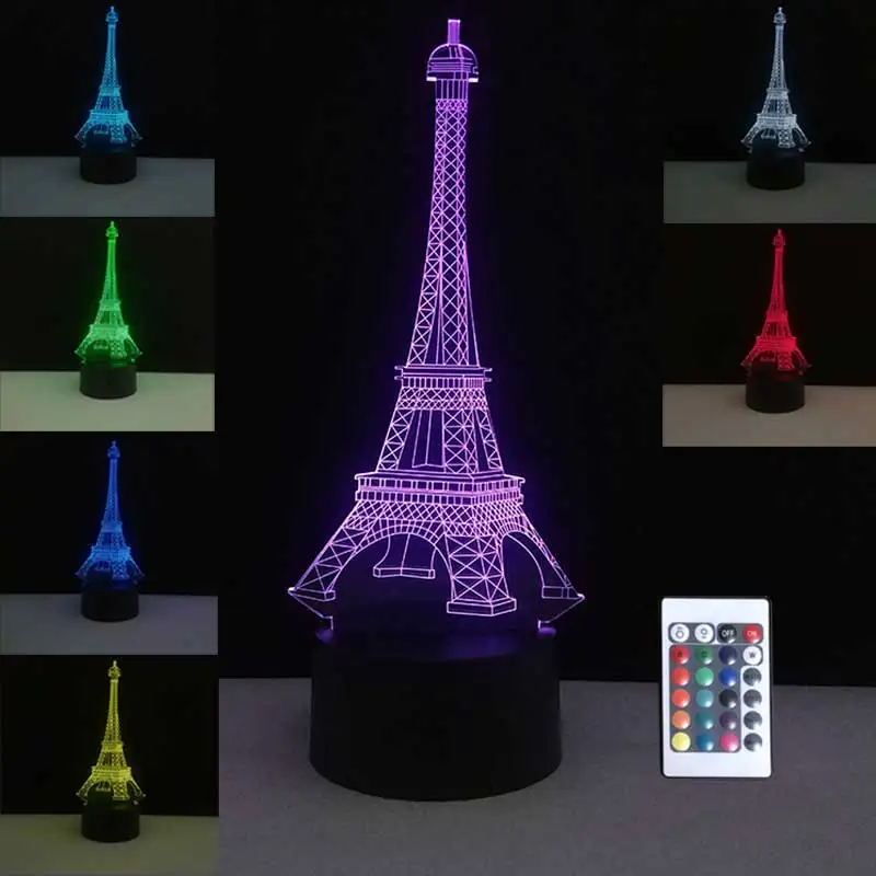 3D Красочные настольные лампы USB Светодиодная лампа Франция Париж Эйфелева башня