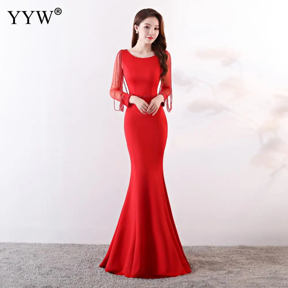 Женское вечернее платье-русалка элегантное Бордовое платье с длинным рукавом
