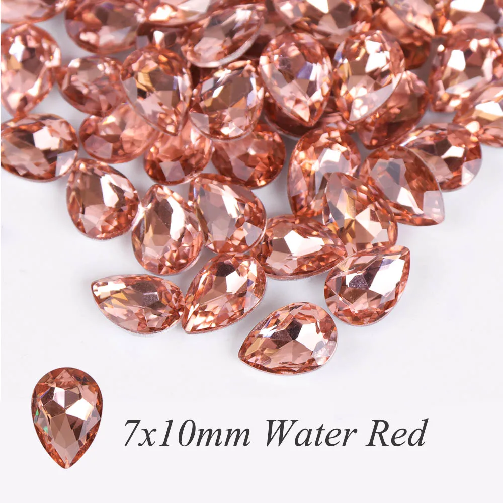 Water Red 7x10mm 10 шт. дизайн ногтей Стразы из горного хрусталя в форме капли бриллианта Блестящий 3D Шарм Блеск драгоценный камень Маникюр украшения аксессуары JI030 - Цвет: Water Red 7x10mm