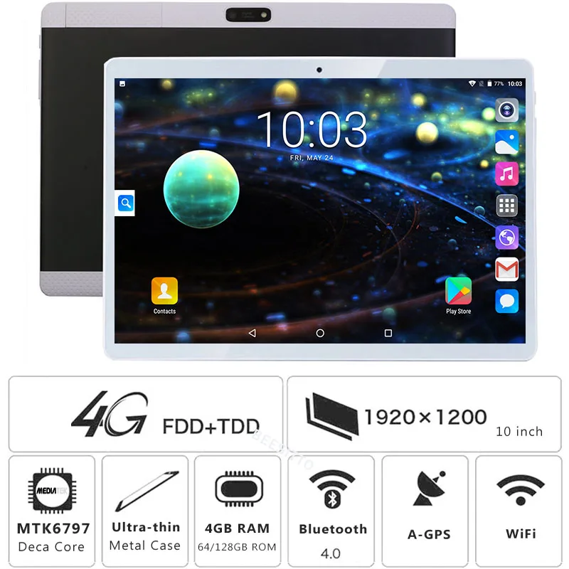 Deca Core 10 дюймов планшетный ПК 4 Гб ОЗУ 64 Гб 128 Гб ПЗУ MT6797 1920*1200 ips Android 7,0 OS 8.0MP 3g 4G LTE FDD планшет 10,1"