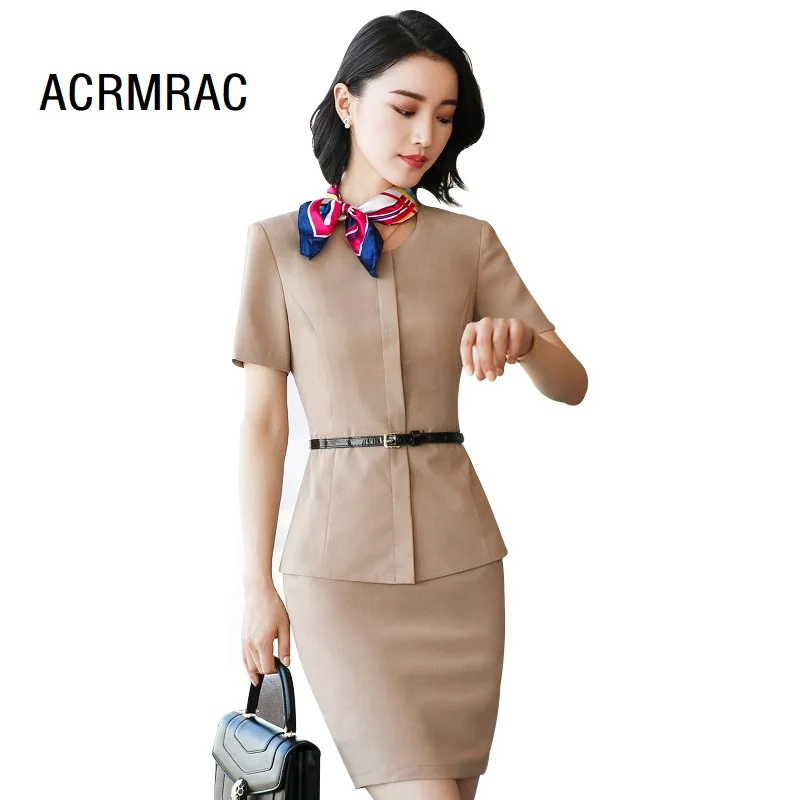 Women suits Slim summer Solid color Short sleeve jacket skirt 2-piece set Woman 9037 | Женская одежда