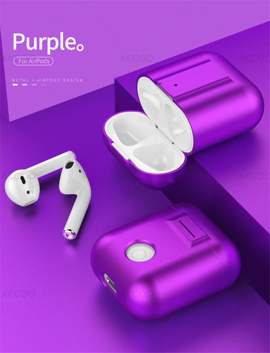 Akcoo металлический чехол, совместимый для Airpods чехол Крышка из устойчивого к царапинам стекла кожи для Apple AirPods 1 2 зарядный магнит адсорбционный чехол