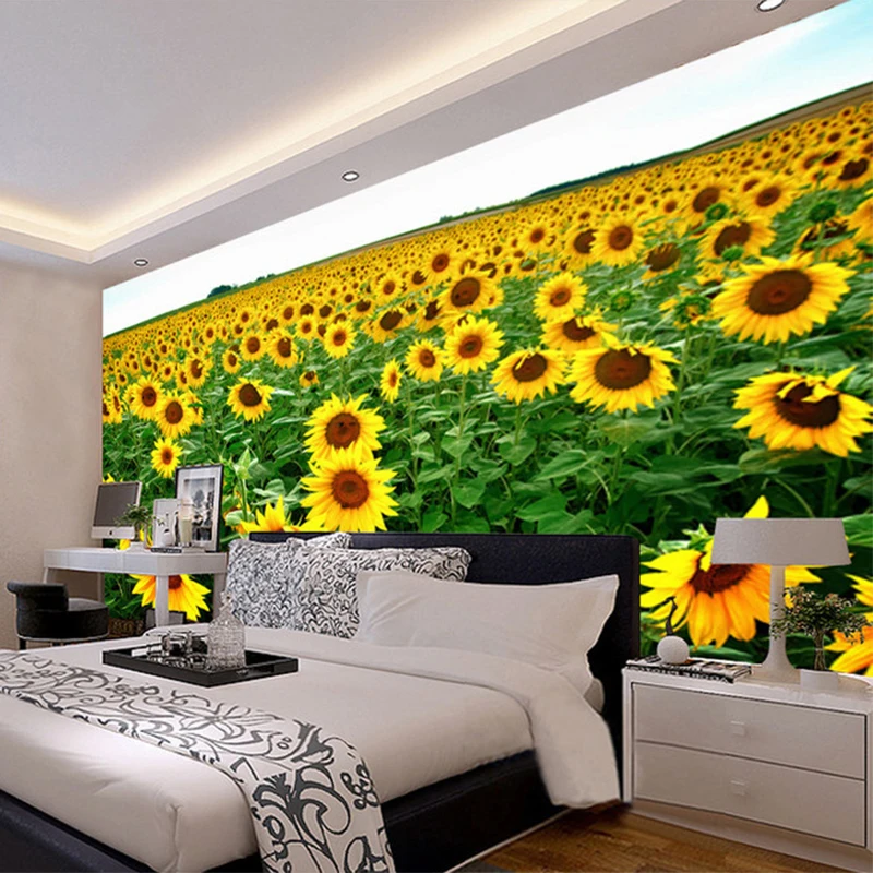 3D обои, пасторальный стиль, Подсолнухи, природа, пейзаж, Фреска, гостиная, спальня, столовая, теплый декор, обои для стен, 3 D