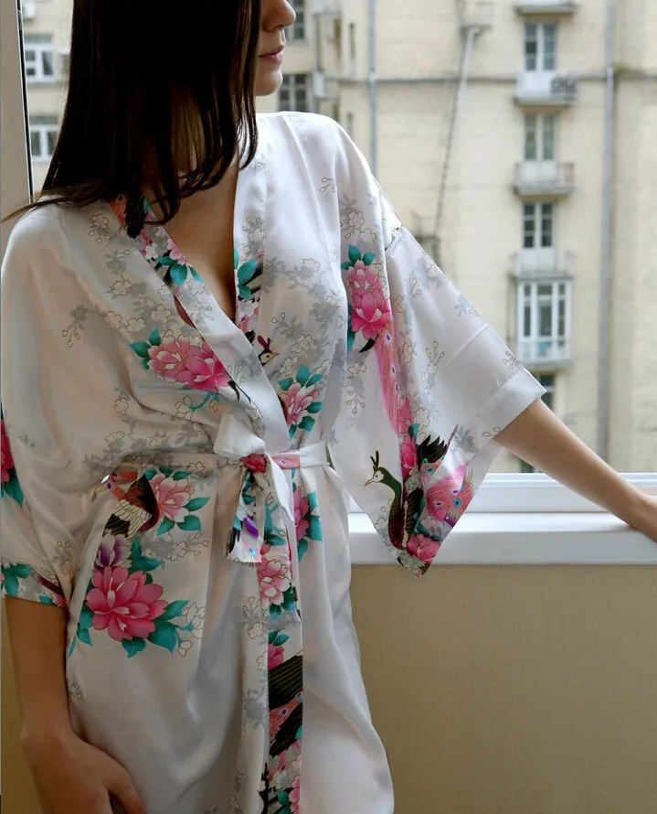 Женская ночная рубашка кимоно с поясом размеры S M L XL XXL XXXL|peacock kimono|kimono bath robebath robe |