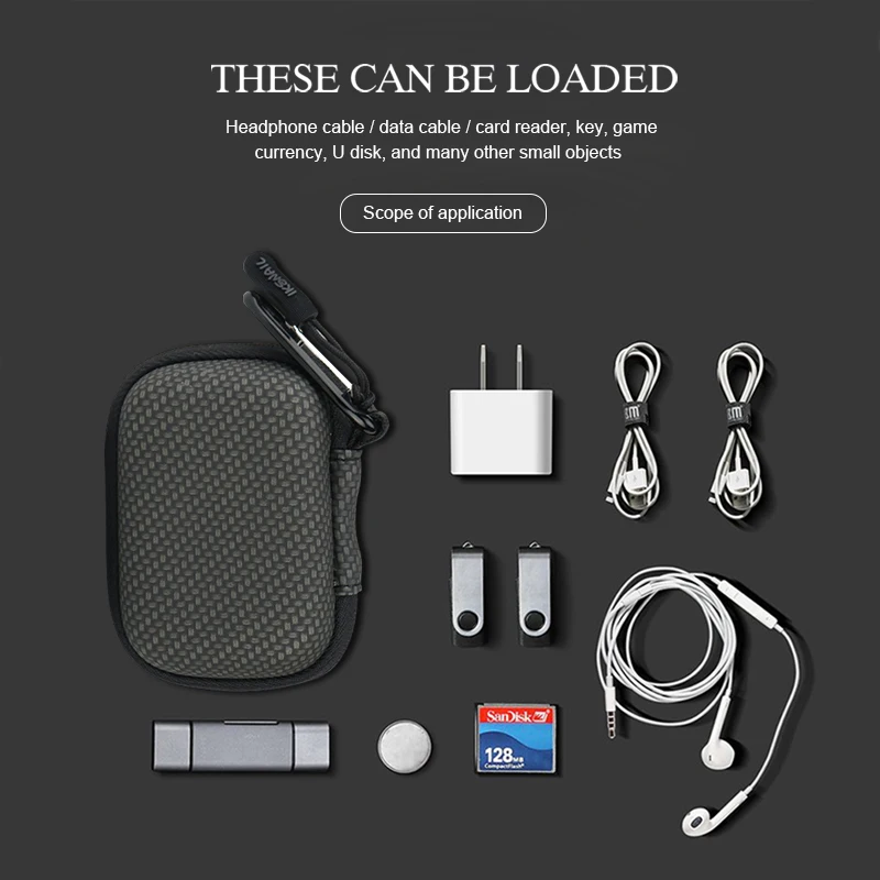 IKSNAIL Portable Mini Square Hard Storage Case Bag With Hook For Earphone Headphone Cables SD TF Cards Digital Box Cases | Электроника