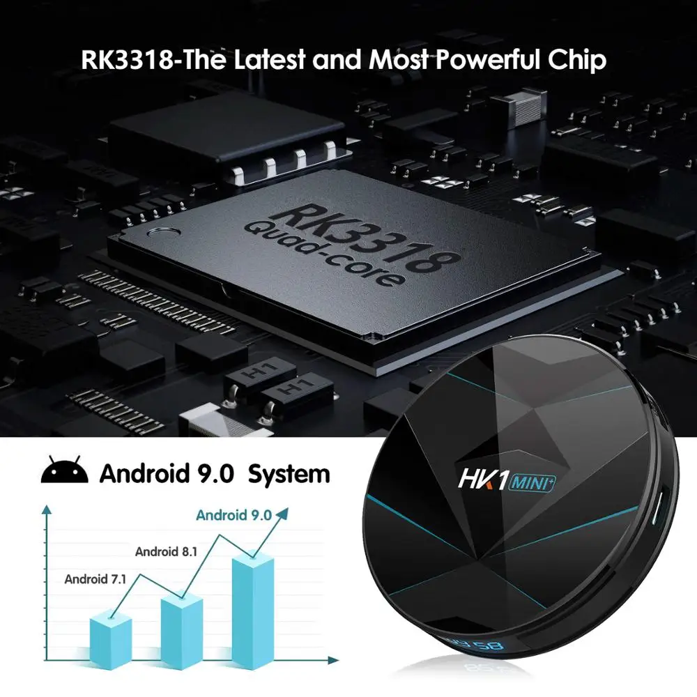 RK3318 четырехъядерный 2 4G/5G WiFi HK1 мини + ТВ приставка Android 9 0 2G 16G/4G 32G/4G 64G HDMI 3 USB AV RJ45 TF MINI