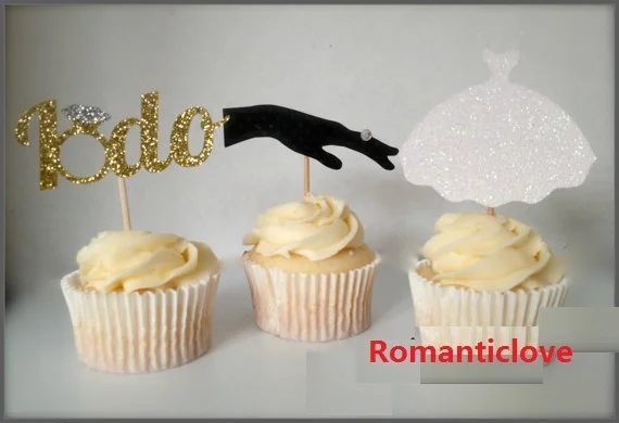 

glitter engagement Cupcake Toppers wedding bridal shower Party treat food picks photo booth props