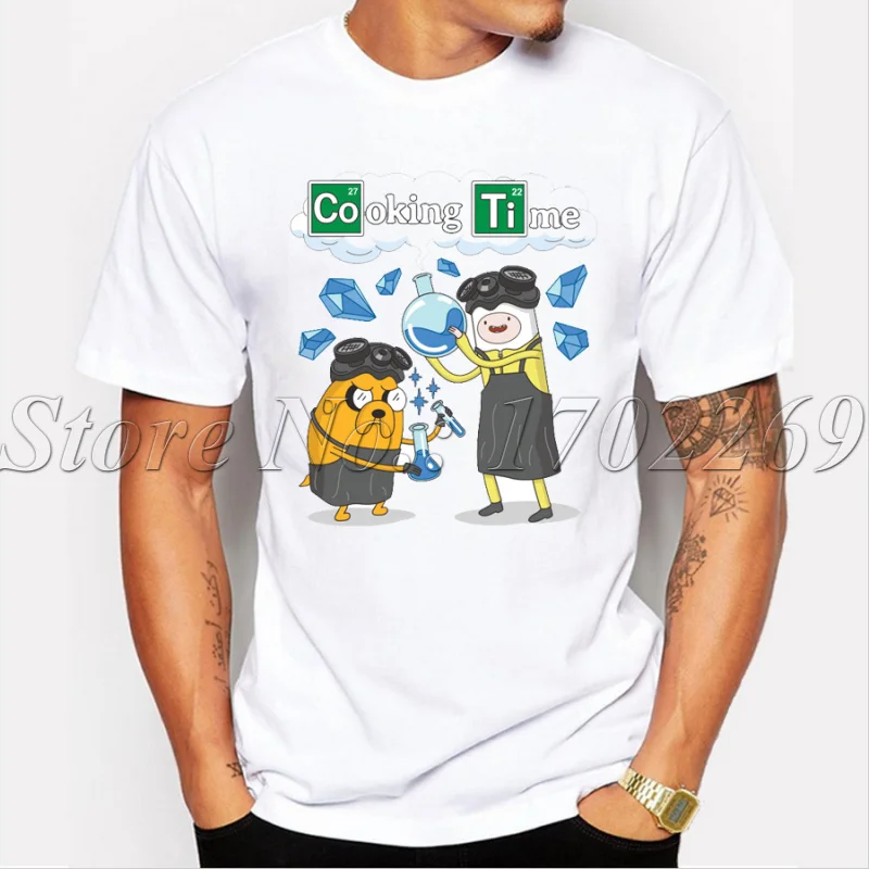 Men fashion t-shirt Cooking Time With Adventure Parody male funny tops Spring Breaking Bad cartoon printed cool tee | Мужская одежда