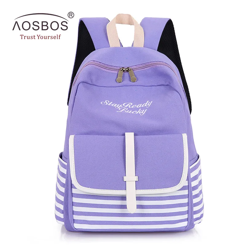 purple Aosbos, модные полосатые школьные сумки, плотные холщовые рюкзаки с вышивкой для ноутбука, рюкзаки для девочек-подростков, повседневный рюкзак с принтом, Mochilas - Цвет: purple
