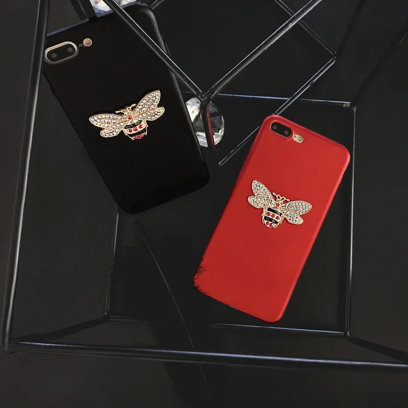 Diamond Soft Tpu Red and black 3D Gold Bee Phone Case For iphone 7plus iphone7 plus phone cover 605 |