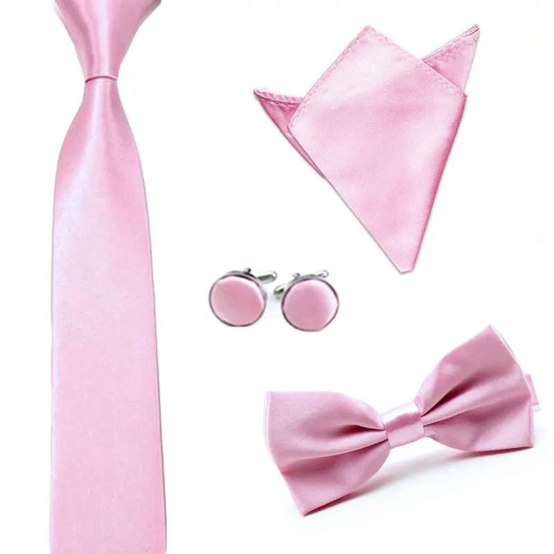 Pink Мужской Одноцветный Атласный Галстук-бабочка, платок, карманный квадратный запонка, набор BWSET0024 - Цвет: Pink