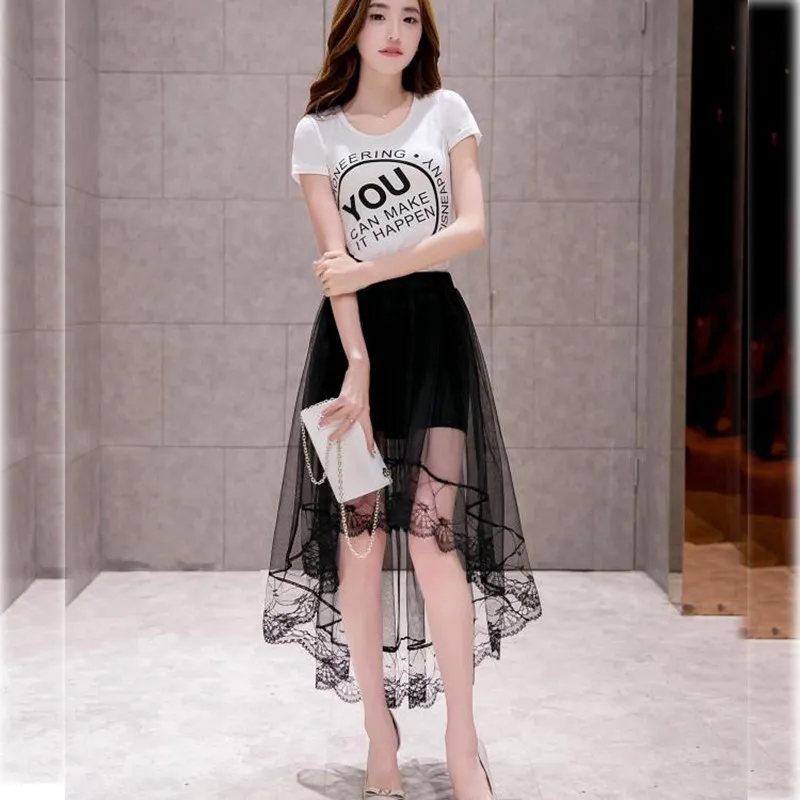 2016 женские черные и белые сексуальные кружевные тюлевые юбки модные