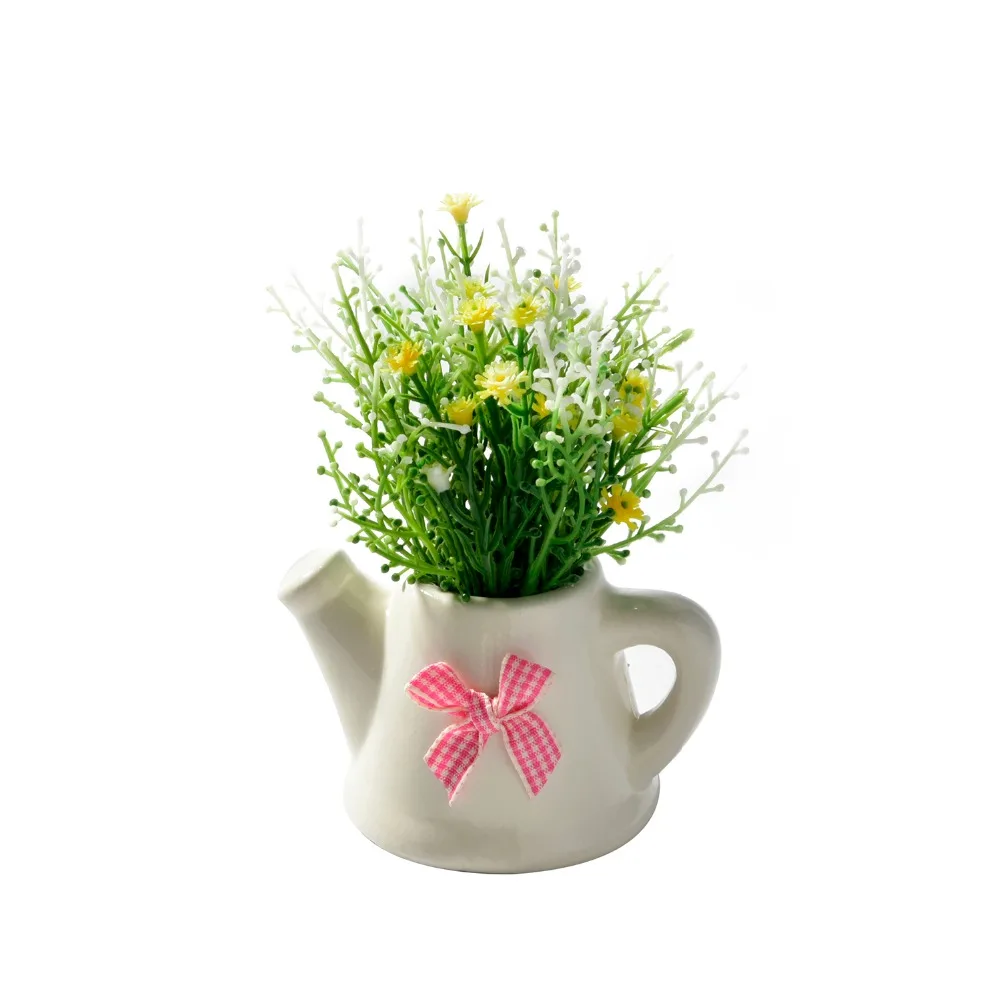 Набор искусственных цветов Gypsophila paniculat + керамический маленький горшок ваза