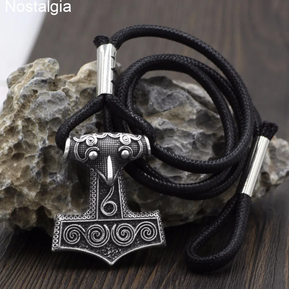 Ностальгия Thor Hammer Raven Amulet Viking Tribal Jewelry Регулируемый Черный Кожаный Браслет