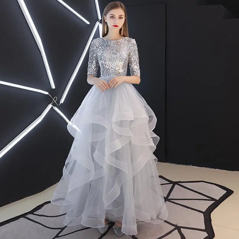 Silver and grey Женское платье для девочек, банкетное платье с блестками на день рождения, платье для сцены, платье королевы, длинное платье с блестками, платье с блестками, A281 - Цвет: Silver and grey