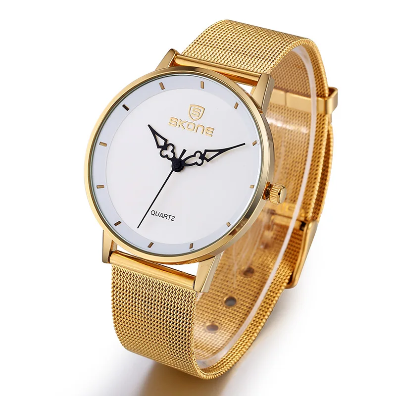 SKONE ультратонкие золотые часы с циферблатом женские модные модельные стальные