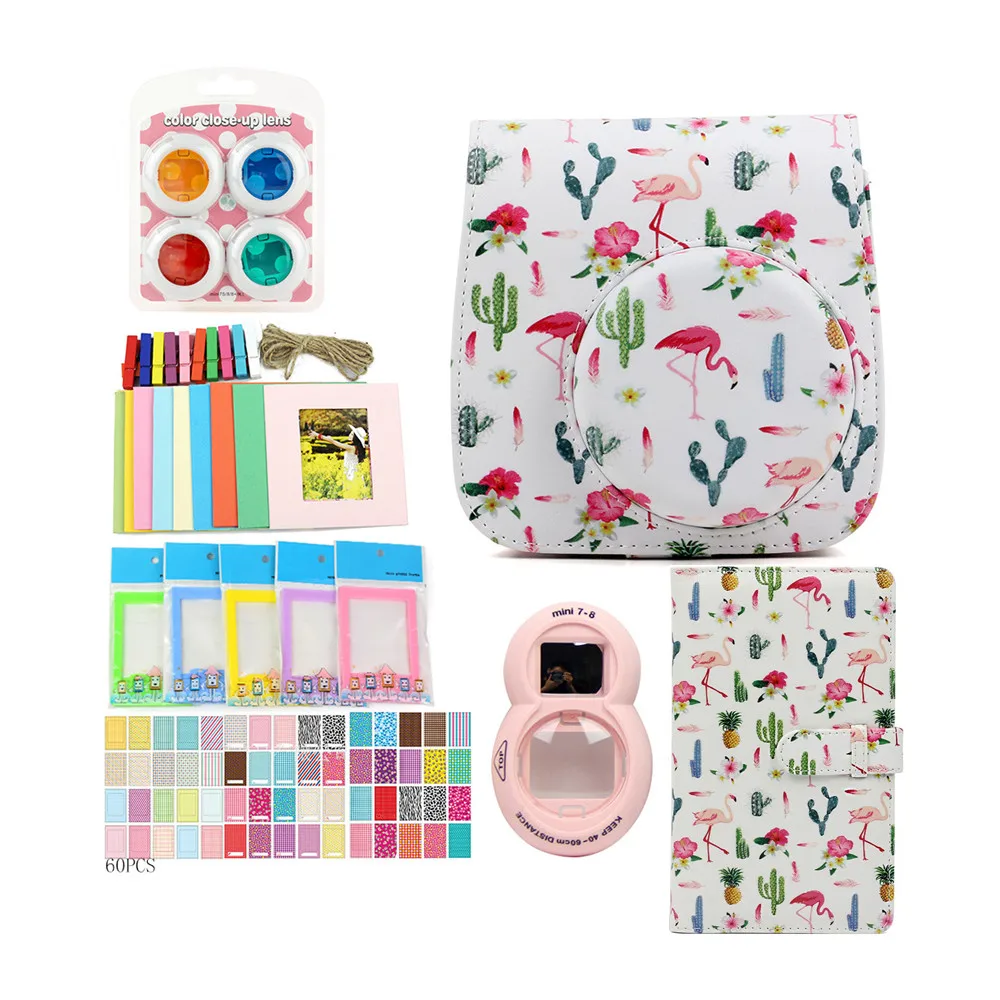 

PU Leather Bag Case with 3 inch 96 Pockets Brightly Mini Film Photo Album /Stickers/Lens For Fujifilm Instax Mini8/8+/9