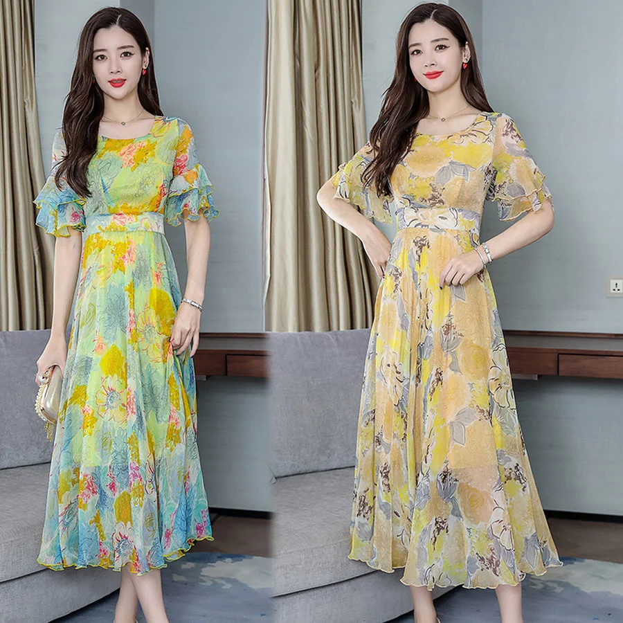 Летнее винтажное платье размера плюс 3XL с принтом летнее в стиле бохо элегантные