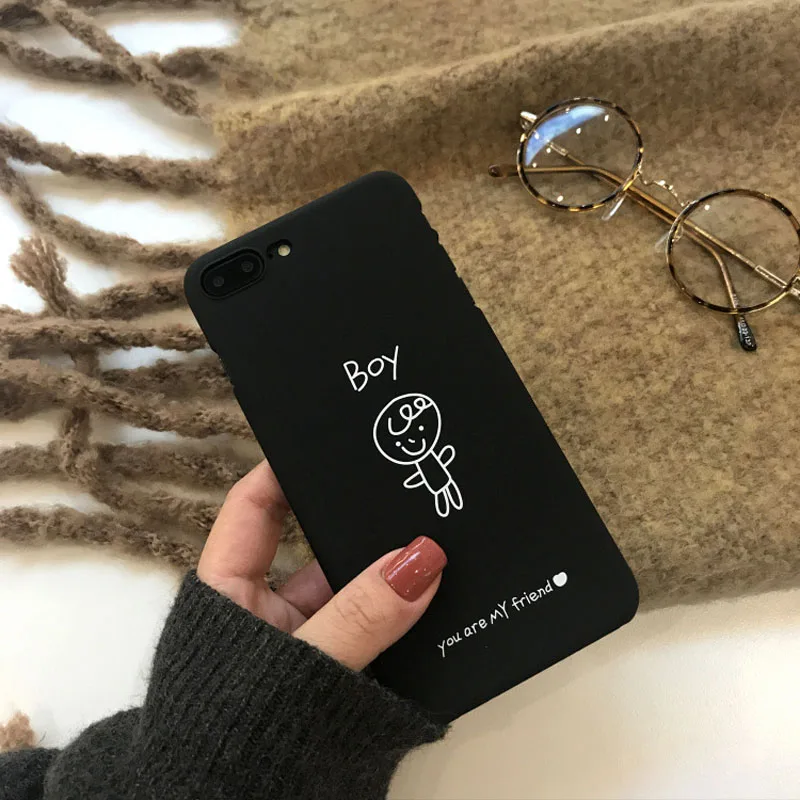 JiBan For iphone X Case Fashion Cute Cartoon Ultra thin Hard English Letter Girl Boy Back Phone Cover 6s 7 8Plus |
