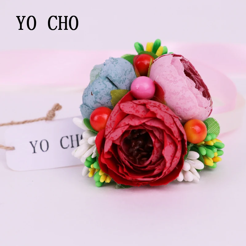YO CHO мода 1 шт. искусственная Роза на запястье шелковая лента Искусственные