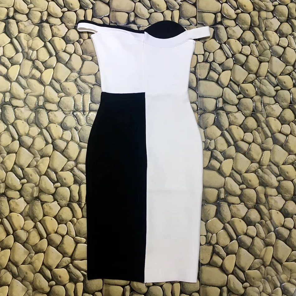 2019 Novas Mulheres Vestido Chique Elegante Preto E Branco Costura сексуальное платье без бретелек Atacado