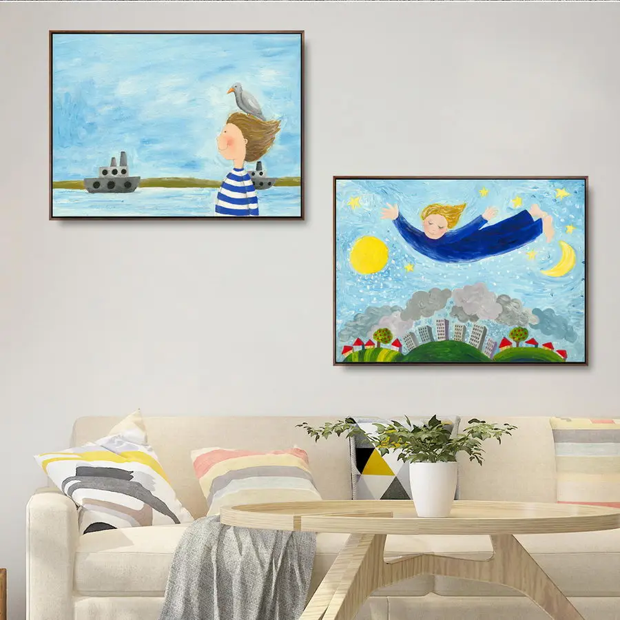 Home Decoration Print Canvas Wall Art Picture Poster Paintings Horizontal Children's style cartoon Good Night Moon | Дом и сад