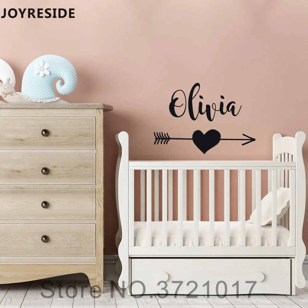 

JOYRESIDE Arrow Heart Personalized Custom Name Wall Decal Vinyl Sticker For Kid Girl Baby Bedroom Decoration Art DIY Decor XY070