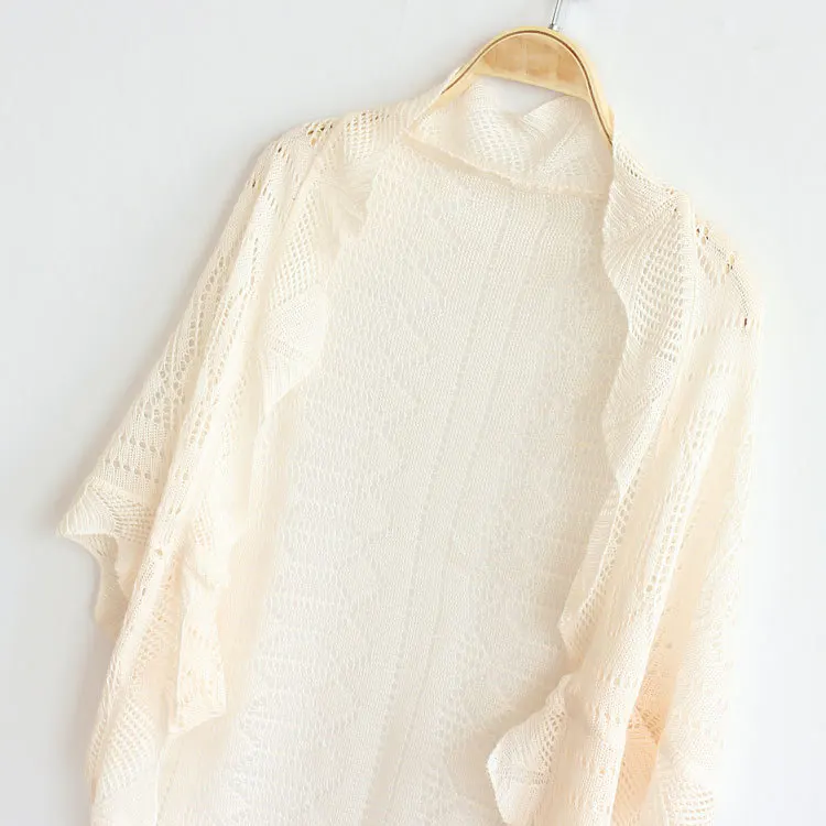 picture color Summer women's cardigan hollow-out thin knit loose bat sleeve air conditioner shirt suntan shirt small cape cardigan jacket - Цвет: picture color