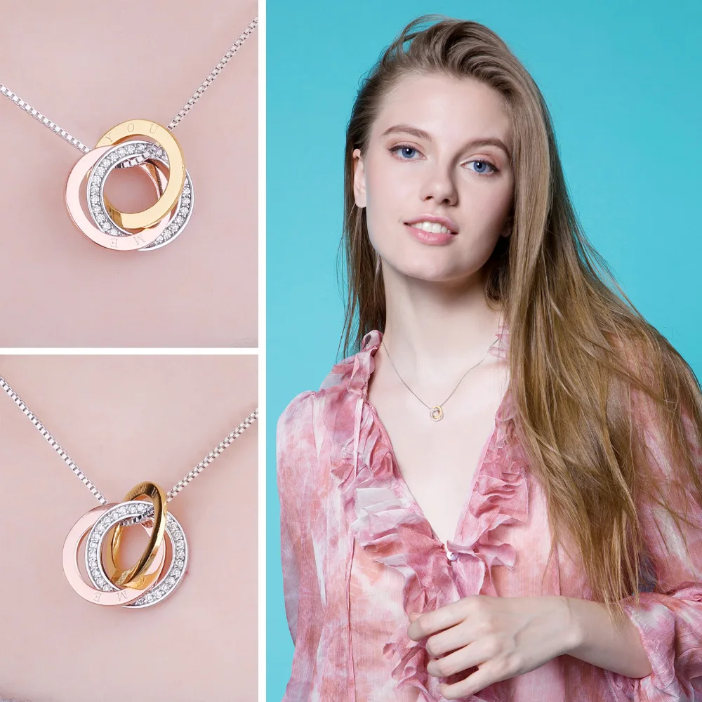 JewelryPalace 0.1ct Cubic Zirconia There Circle Winding You and Me Pendant Necklace 925 Sterling Silver 18 Inches Gift for Women | Украшения